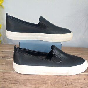 841 Calvin Klein Shoes Women Valette Flats Slip On Loafer Black Leather Size 8
